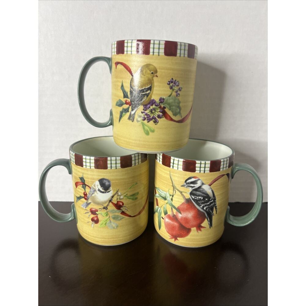 3 Lenox Winter Greetings Everday Tartan 4" Coffee Mugs